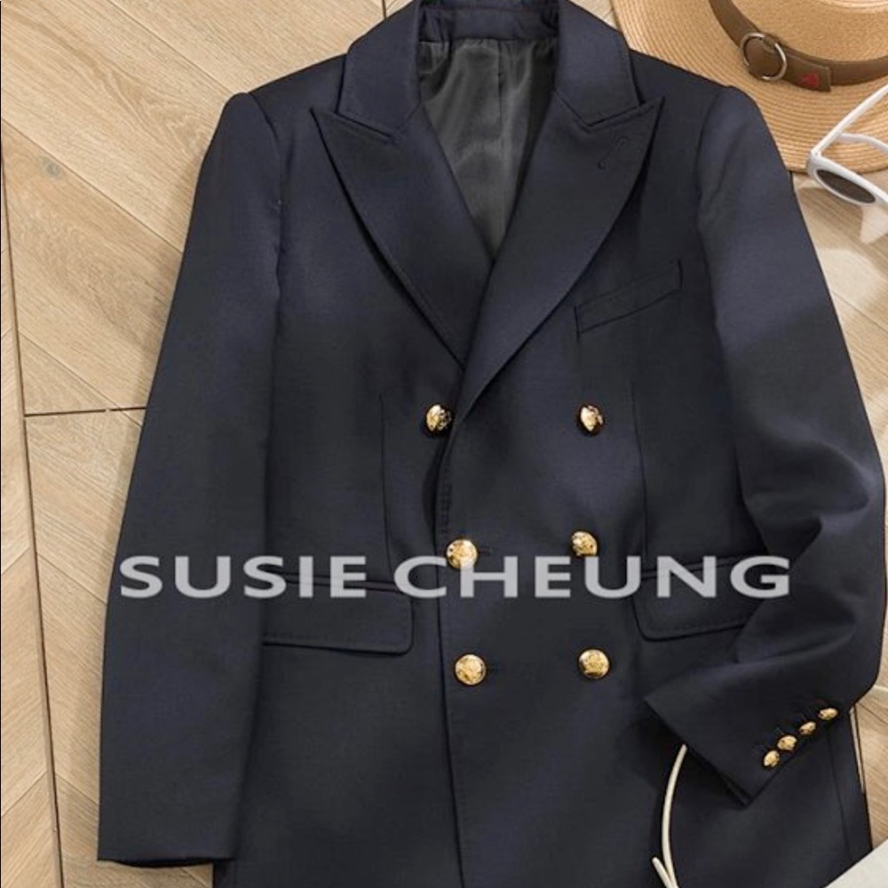 New 100 % Wool Jacket Blazer , Navy Blue .